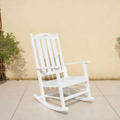 Rocking chair white color, suitable for all seasons: Outdoor lounge chair, made of sturdy HIPS material