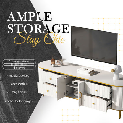 Modern 71 inch TV Stand with 4 Drawers, Cabinet and Cable Management