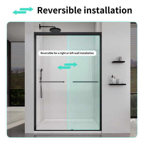 44-48*72 INCH Frame Double Sliding soft-close Shower Doors, Bathroom Sliding Shower Door, (6mm) Thick SGCC Tempered Glass Door For Bathroom Door ,Matte Black