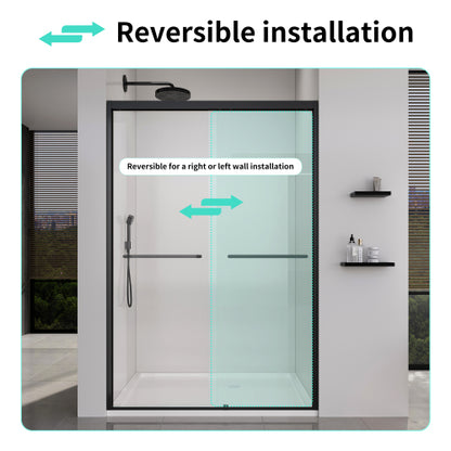 44-48*72 INCH Frame Double Sliding soft-close Shower Doors, Bathroom Sliding Shower Door, (6mm) Thick SGCC Tempered Glass Door For Bathroom Door ,Matte Black