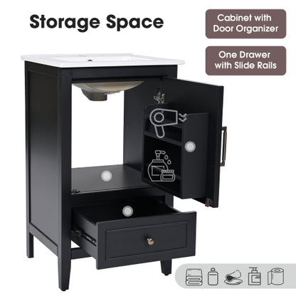 20" Bathroom Vanity with Sink, Bathroom Cabinet with A Door, Door Shelf Storage and Adiustable Foot Pads, A Drawer, Black