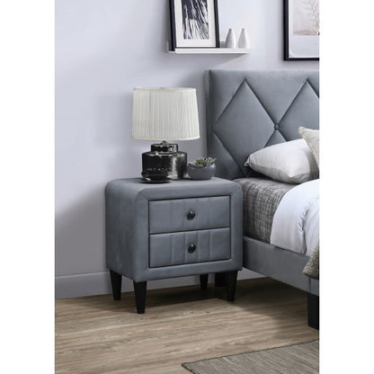 Grey Velvet 2-Drawer Nightstand with Tempered Legs