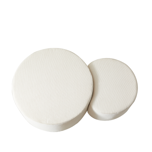 Nesting Coffee Table Set of 2 Upholstered Round Foam Ottoman Side Tables No Assembly