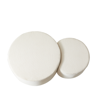 Nesting Coffee Table Set of 2 Upholstered Round Foam Ottoman Side Tables No Assembly