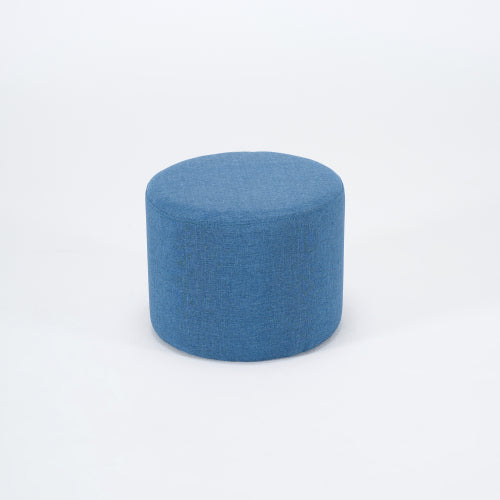 Blue 2-Piece Linen Nesting Storage Ottoman Set, Round Foot Stool with Wood Tray, Fully Assembled 396 LBS