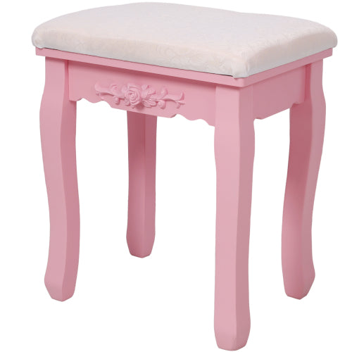Pink Princess Vanity Desk Set with Mirror & Cushioned Stool, 4-Drawer Wooden Makeup Vanity Table for Girls' Bedroom, Dressing Table with Ample Storage