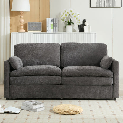 68.1-Inch Grey Cloud-Style Loveseat Sofa Double-Layer Cushion Chenille Couch with Detachable Lumbar Pillow
