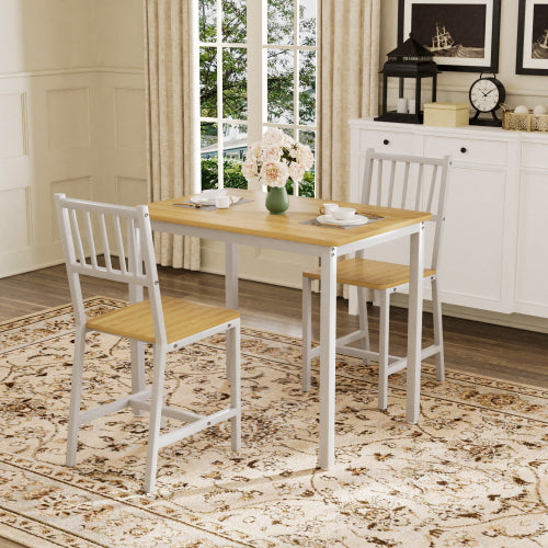3-Piece Natural & White Industrial Dining Set, Table & 2 Chairs