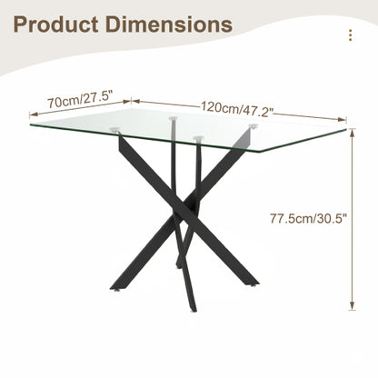 47-Inch Glass Dining Table with Black Legs for Modern Home