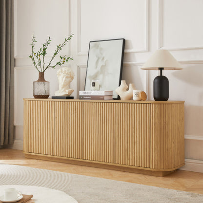 Natural Wave Pattern Sideboard TV Stand 64 Inch Wide Storage Cabinet for Living Room Entryway