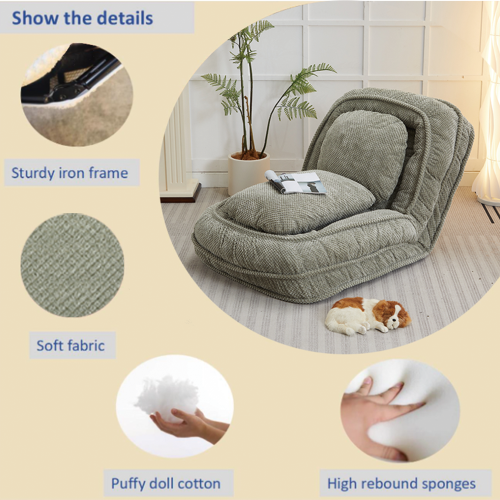Green Human-Dog-Bed Style 5-Position Adjustable Lazy Floor Sofa 90-180 degree  Metal-Frame for Bedroom Living-Room
