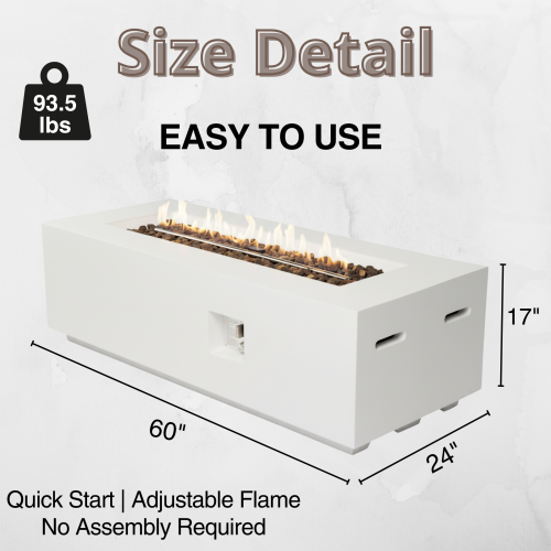 Outdoor Rectangle Propane Fire Pit Table 60inch