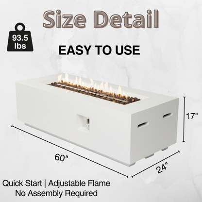 Outdoor Rectangle Propane Fire Pit Table 60inch