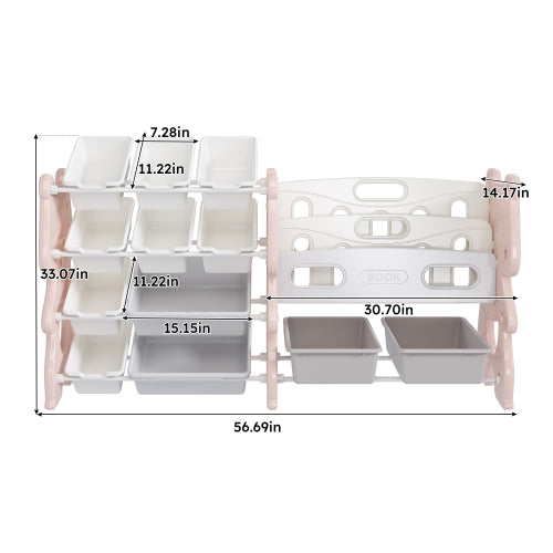 Kids Toy Storage Organizer with Bookshelf and 12 Toy Bins