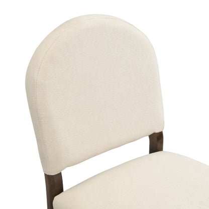 Armless Upholstered Rubberwood Dining Chairs, Set of 2, Beige/Walnut
