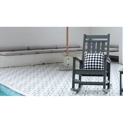 Oversized Rocking Chair with Wood-Texture, Outdoor Rocking Chair for Adults, All Weather Resistant Porch Rocker for Lawn Garden, Grey