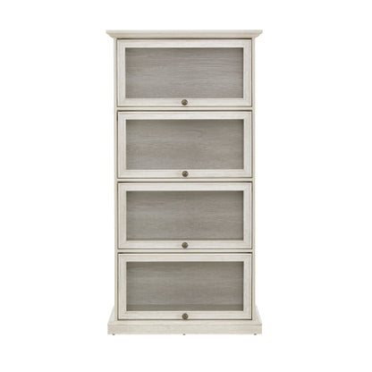 White 4-Tier Tempered Glass Display Cabinet Flip-Up Door Household Collectible Toy Book Storage Showcase Cabinet