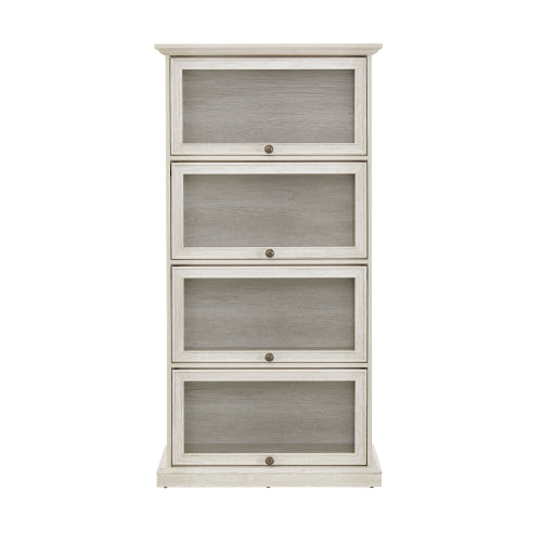 White 4-Tier Tempered Glass Display Cabinet Flip-Up Door Household Collectible Toy Book Storage Showcase Cabinet