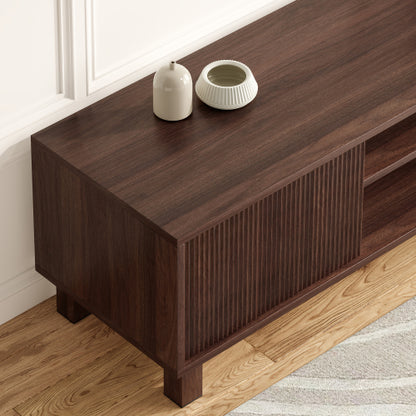 Modern Wooden TV Stand for 70 Inch TV with Adjustable Partition & Double Storage Cabinets