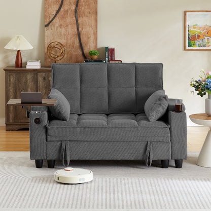 Dark Grey Loveseat Sofa with Storage,USB Ports,Cup Holder & Swivel Table