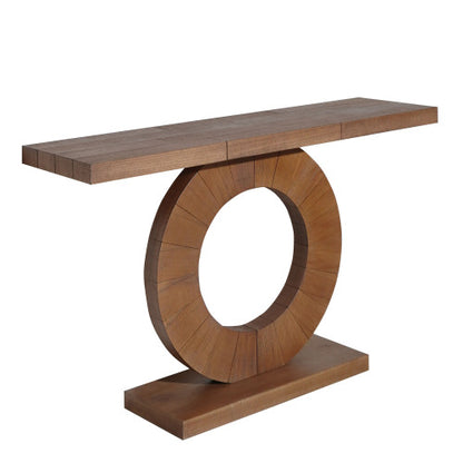 53.2in Modern Minimalist Wooden Console Table Circular Base Wooden Console Table  ¨C Elegant Decorative Accent for Entryway, Living Room, and Hallway