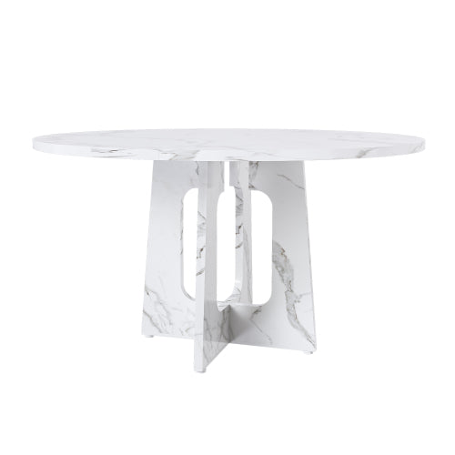 47.24 Inch Marble White MDF Round Dining Table, 300LB Capacity Farmhouse Kitchen Table for 4-6 People