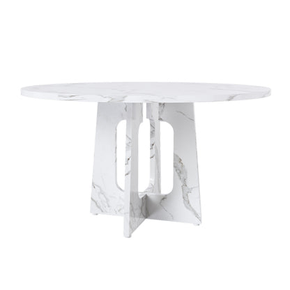 47.24 Inch Marble White MDF Round Dining Table, 300LB Capacity Farmhouse Kitchen Table for 4-6 People