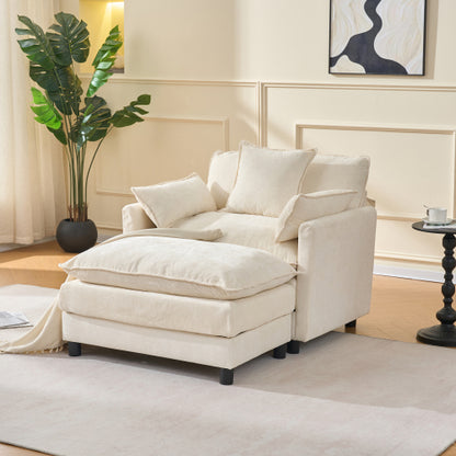 39.4 inch  Beige Chenille Modern Accent Chair with Ottoman, Solid Wood Frame