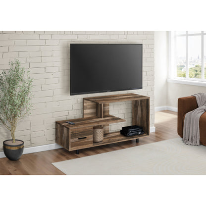 47.25 Inch Medium Brown Wood-Look Art-Deco TV Stand with Right Storage Drawer