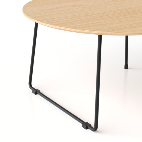 Round Oak Veneer Coffee Table with Carbon Steel Legs