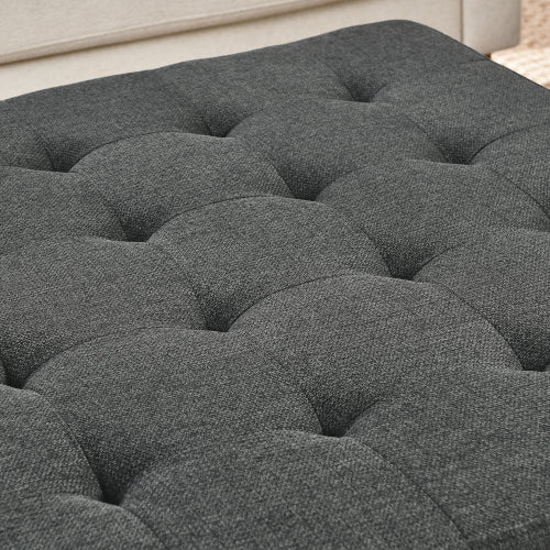 33.5 inch Dark Gray Tufted Linen Square Ottoman Coffee Table, Beech Wood Frame Storage Footrest Ottoman