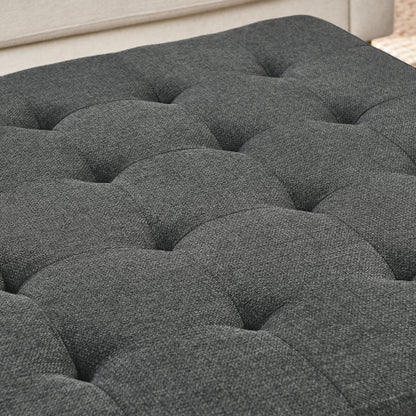 33.5 inch Dark Gray Tufted Linen Square Ottoman Coffee Table, Beech Wood Frame Storage Footrest Ottoman