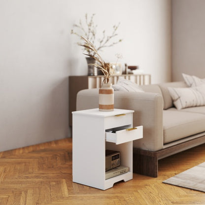 Nighstand With 2 Drawers,End Table,Nightstand with Open Space,Golden Handle,Morden Design,For Living Room,Bedroom,Easy Assemble,White