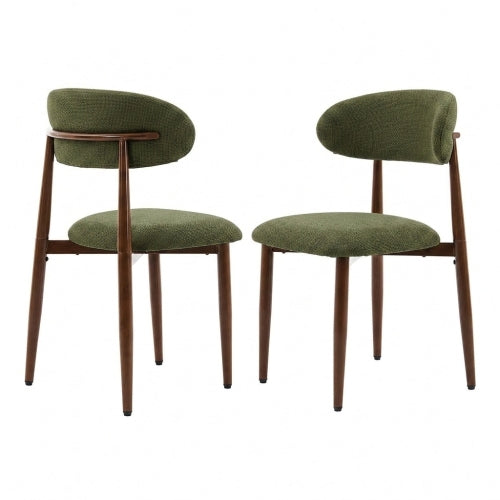 2-Piece Green Modern Metal Dining Chairs, Fabric Upholstered Kitchen Chairs, 250lbs Capacity, Adjustable Anti-Slip Foot Pads