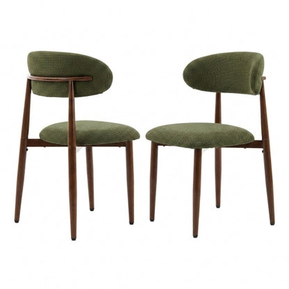 2-Piece Green Modern Metal Dining Chairs, Fabric Upholstered Kitchen Chairs, 250lbs Capacity, Adjustable Anti-Slip Foot Pads