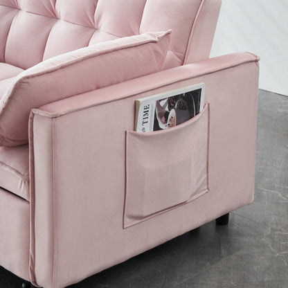 Modern 3-In-1 Convertible Velvet Pull-Out Sofa-Bed Loveseat with Pillow & Side Pockets for Living-Room Guest-Room