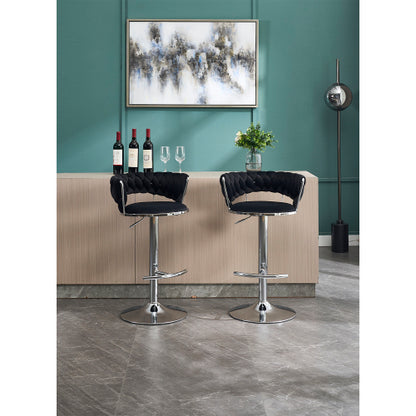 Set of 2 Bar Stools,with Chrome Footrest and Base Swivel Height Adjustable Mechanical Lifting Velvet + Chrome  Leg Simple Bar Stool-BLACK