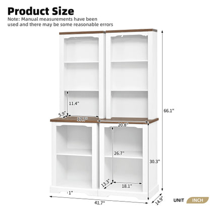 White Walnut Curved Top Two-Piece Combined Anti-Tip Tall Storage Cabinet