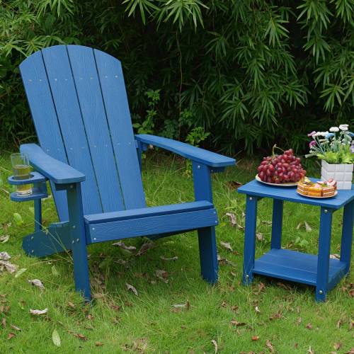 Lounge chair dark blue color, suitable for all seasons: Outdoor lounge chair, made of sturdy HIPS material, equipped with 304 stainless steel accessories.