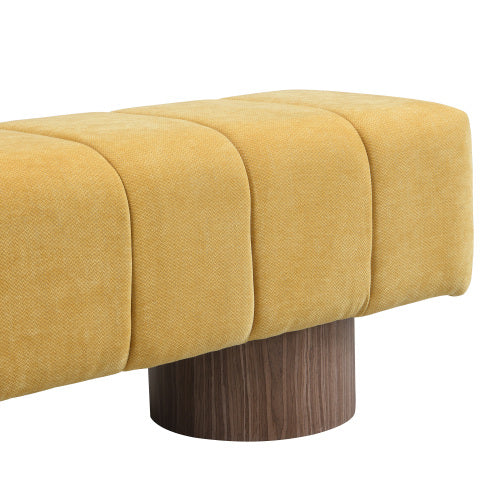 Upholstered Dining Bench for Dining Room, No-Assembly End of Bed Entryway Bench Ottoman for Bedroom Living Room, Yellow Chenille Fabric, 300 LBS Weight Capacity