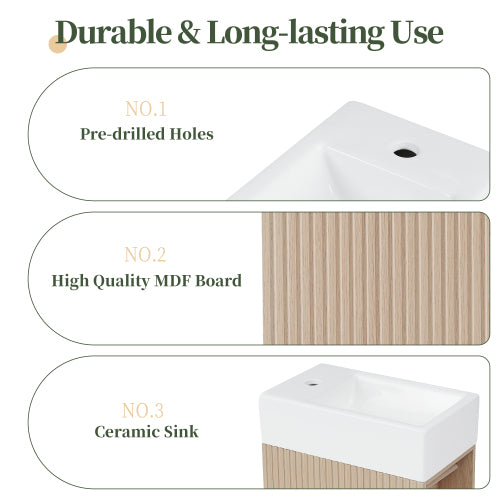 18.6" Bathroom Vanity with Sink, Bathroom Vanity Cabinet with Two-tier Shelf, Left or Right Orientation, Natural (Old Sku:WF308491AAN)