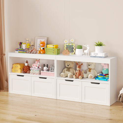 Kids Toy Storage Organizer with Drawers Open Shelves and Wheels White