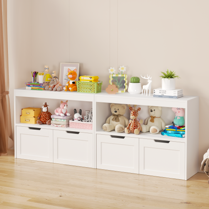 Kids Toy Storage Organizer with Drawers Open Shelves and Wheels White