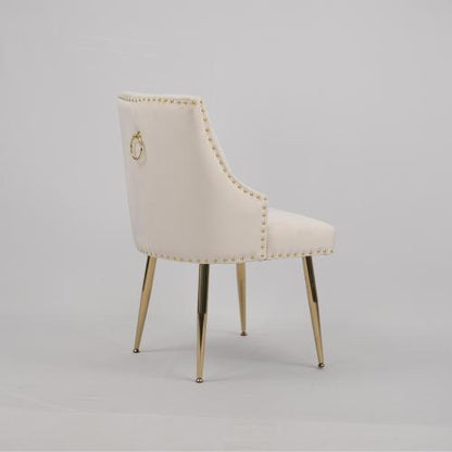 Tufted Velvet Dining Side Chairs with Nailhead Trim, Set of 2, Beige