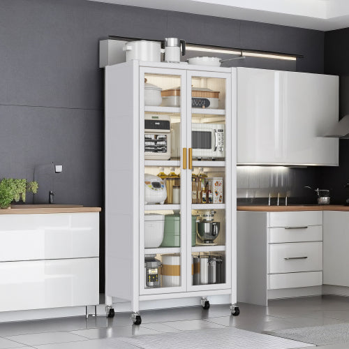 White Floor Standing Multi-layer Kitchen Microwave Storage Cabinet