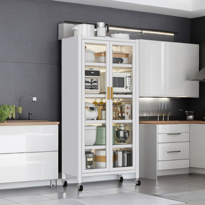 White Floor Standing Multi-layer Kitchen Microwave Storage Cabinet