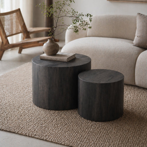 Set of 2 Nesting Round Coffee Tables MDF Modern Space Saving Living Room Tables
