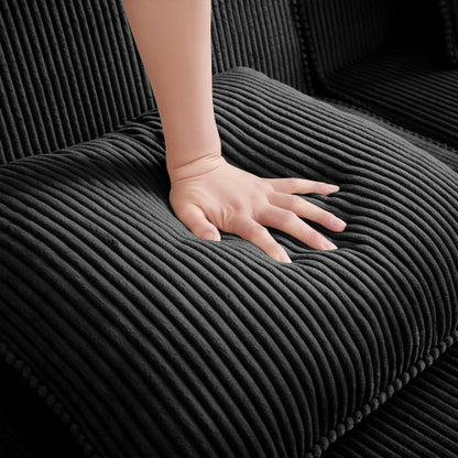 Corduroy Ottoman Black Modular Accent Ottoman with Plush Fabric and Comfortable Seating