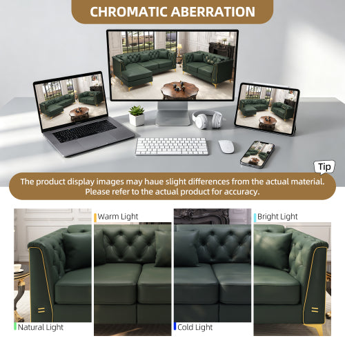 40.1 inch  Green Faux Leather Chesterfield Sofa ¨C 1-Seater with Ottoman