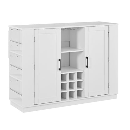 U_Style 47.2inch   Bar Table with Drop Leaf & Power Outlet, Wine Bar Cabinet with Bottle Rack & Glass Holder, Coffee Bar, 2-Door Buffet Sideboard with Side Shelves, Melamine MDF (Chairs Not Included)